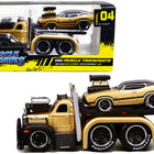 1953 Mack B-61 Flatbed Truck Gold and 1970 Oldsmobile 442 Gold with Black Top and Stripes 