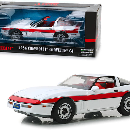 1984 Chevrolet Corvette C4 Convertible White with Red Stripe "The A-Team" (1983-1987) TV Series 1/18 Diecast Model Car by Greenlight