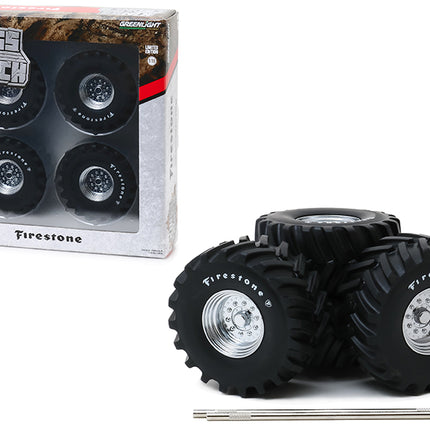 48-Inch Monster Truck "Firestone" Wheels & Tires 6 piece Set "Kings of Crunch" 1/18 by Greenlight