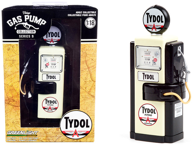 1948 Wayne 100-A Gas Pump "Tydol Flying Gasoline" Black and Cream "Vintage Gas Pumps" Series 9 1/18 Diecast Model by Greenlight