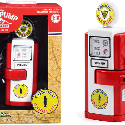 1948 Wayne 100-A Gas Pump "Conoco Gasoline" Red and White "Vintage Gas Pumps" Series 10 1/18 Diecast Model by Greenlight