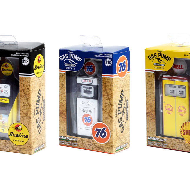 "Vintage Gas Pump" Set of 3 Pumps Series 12 1/18 Diecast Models by Greenlight