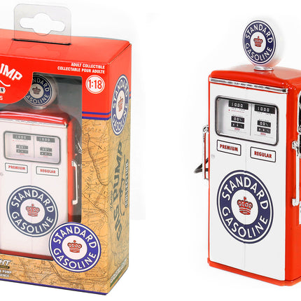 1954 Tokheim 350 Twin Gas Pump "Standard Gasoline" White and Red "Vintage Gas Pumps" Series 15 1/18 Diecast Replica by Greenlight