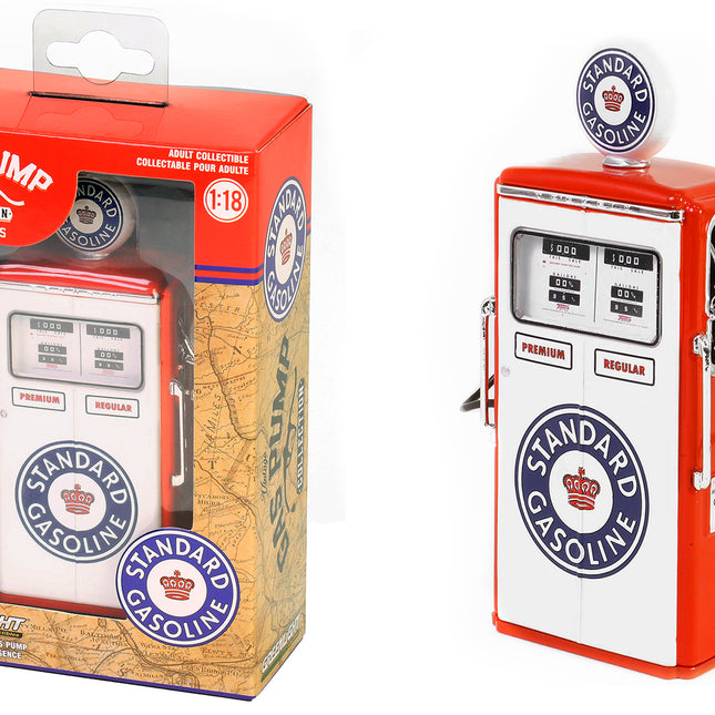 1954 Tokheim 350 Twin Gas Pump "Standard Gasoline" White and Red "Vintage Gas Pumps" Series 15 1/18 Diecast Replica by Greenlight