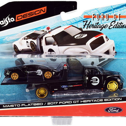 2017 Ford GT #2 Heritage Edition with Flatbed Truck Black "Elite Transport" Series 1/64 Diecast Model Cars by Maisto