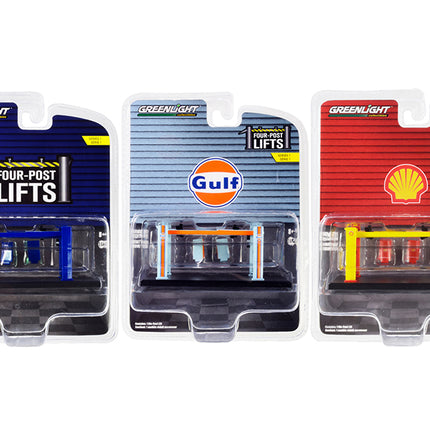 "Four-Post Lifts" Set of 3 pieces Series 1 1/64 Diecast Models by Greenlight