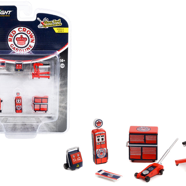 "Red Crown Gasoline" 6 piece Shop Tools Set "Shop Tool Accessories" Series 5 1/64 Models by Greenlight