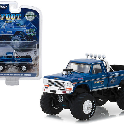 1974 Ford F-250 Monster Truck Bigfoot #1 Blue "The Original Monster Truck" (1979) Hobby Exclusive 1/64 Diecast Model Car by Greenlight