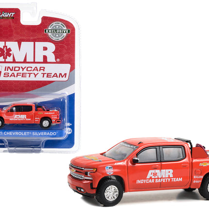 2021 Chevrolet Silverado Pickup Truck Red "2021 NTT IndyCar Series AMR IndyCar Safety Team" with Safety Equipment in Truck Bed "Hobby Exclusive" Series 1/64 Diecast Model by Greenlight