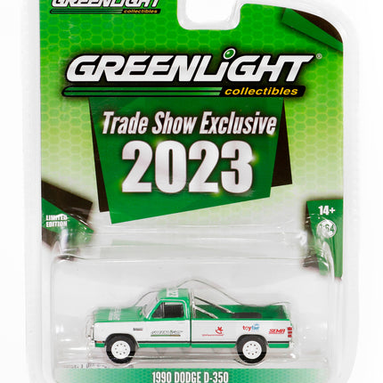 1990 Dodge D-350 Pickup Truck Green and White "2023 GreenLight Trade Show Exclusive" "Hobby Exclusive" Series 1/64 Diecast Model Car by Greenlight