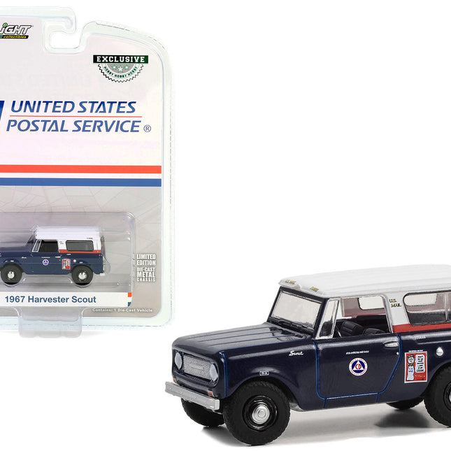 1967 Harvester Scout RHD (Right Hand Drive) Blue with White Top "USPS (United States Postal Service)" "Hobby Exclusive" Series 1/64 Diecast Model Car by Greenlight