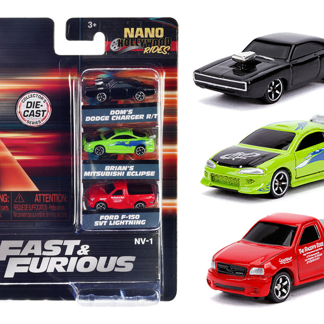 "Fast & Furious" 3 piece Set "Nano Hollywood Rides" Diecast Model Cars by Jada