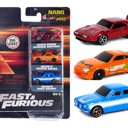 "Fast & Furious" 3 piece Set "Nano Hollywood Rides" Series 1 Diecast Model Cars by Jada