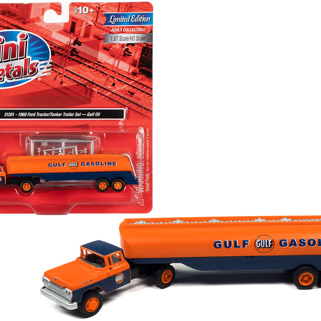 1960 Ford Tanker Truck Orange and Blue "Gulf Oil" 1/87 (HO) Scale Model by Classic Metal Works