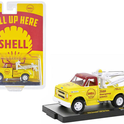 1970 Chevrolet C60 Tow Truck Yellow with Red Top and Yellow Interior "Shell Oil" Limited Edition to 7800 pieces Worldwide 1/64 Diecast Model Car by M2 Machines