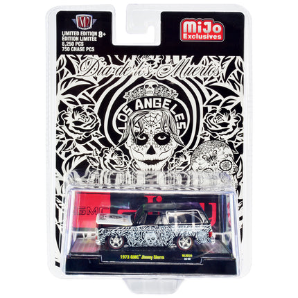 1973 GMC Jimmy Sierra Black with Graphics "Dia De Los Muertos - Los Angeles" (Day of the Dead) Limited Edition to 8250 pieces Worldwide 1/64 Diecast Model Car by M2 Machines