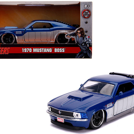 1970 Ford Mustang Boss Blue Metallic and Silver "Winter Soldier" "Avengers" "Marvel" Series 1/32 Diecast Model Car by Jada