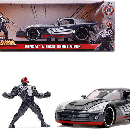 2008 Dodge Viper SRT10 Dark Gray with Venom Diecast Figurine "Spider-Man" "Marvel" Series 1/24 Diecast Model Car by Jada