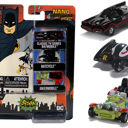 "Batman" (1966-1968) Classic TV Series 3 piece Set "Nano Hollywood Rides" Diecast Models by Jada