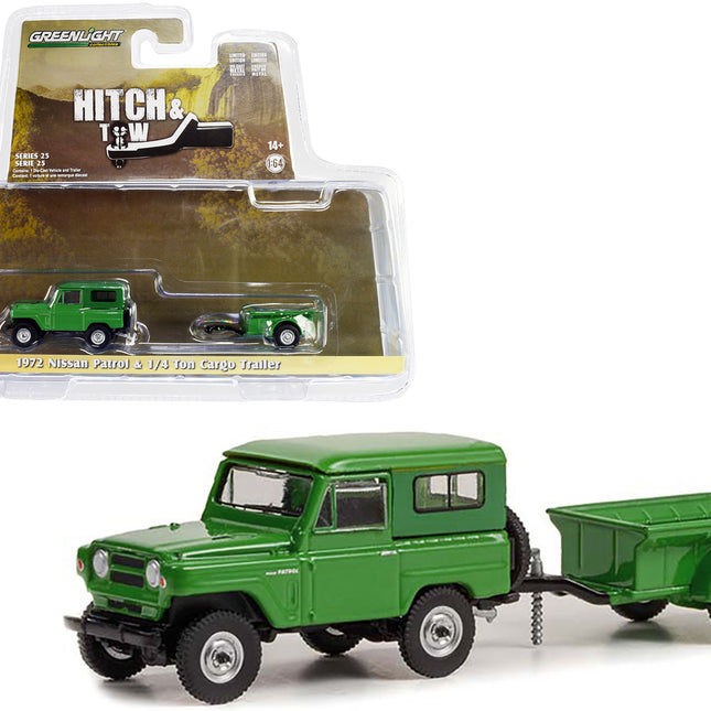 1972 Nissan Patrol Green with 1/4 Ton Cargo Trailer "Hitch & Tow" Series 25 1/64 Diecast Model Car by Greenlight