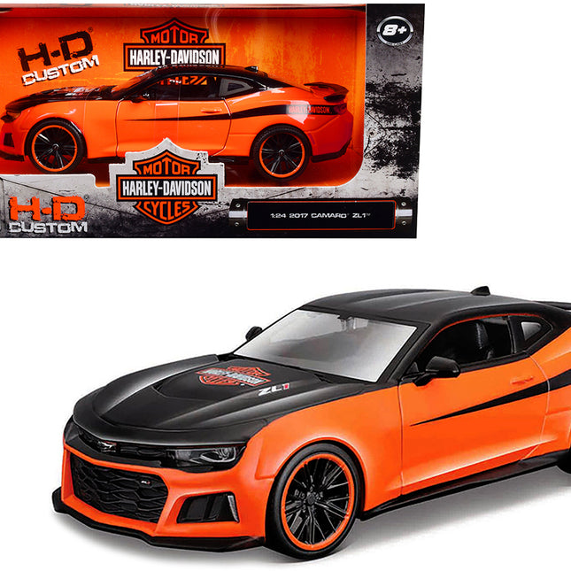 2017 Chevrolet Camaro ZL1 Orange and Black "Harley Davidson" "H-D Custom" Series 1/24 Diecast Model Car by Maisto