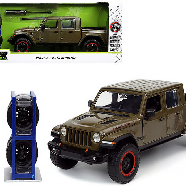 2020 Jeep Gladiator Rubicon Pickup Truck Dark Green Metallic with Extra Wheels "Just Trucks" Series 1/24 Diecast Model Car by Jada