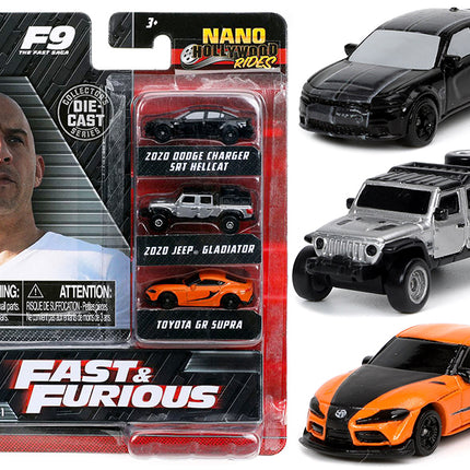 "Fast & Furious 9" (2021) Movie 3 piece Set "Nano Hollywood Rides" Series Diecast Model Cars by Jada