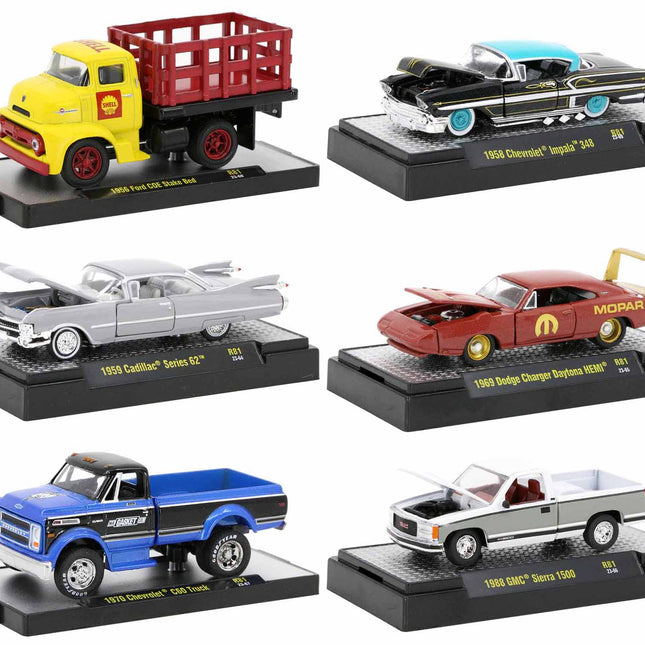 "Auto-Thentics" 6 piece Set Release 81 IN DISPLAY CASES Limited Edition 1/64 Diecast Model Cars by M2 Machines