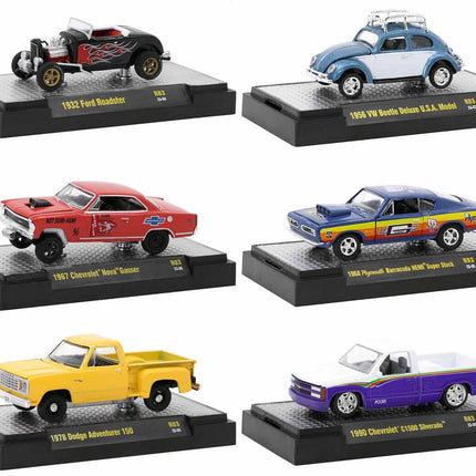 "Auto-Thentics" 6 piece Set Release 83 IN DISPLAY CASES Limited Edition 1/64 Diecast Model Cars by M2 Machines