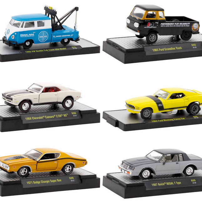 "Auto-Thentics" 6 piece Set Release 86 IN DISPLAY CASES Limited Edition 1/64 Diecast Model Cars by M2 Machines