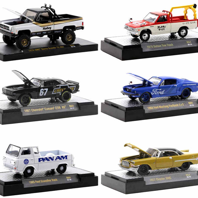 "Auto Meets" Set of 6 Cars IN DISPLAY CASES Release 64 Limited Edition to 9600 pieces Worldwide 1/64 Diecast Model Cars by M2 Machines