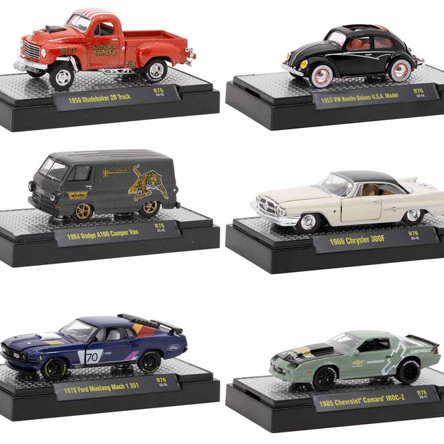 "Auto Meets" Set of 6 Cars IN DISPLAY CASES Release 76 Limited Edition 1/64 Diecast Model Cars by M2 Machines