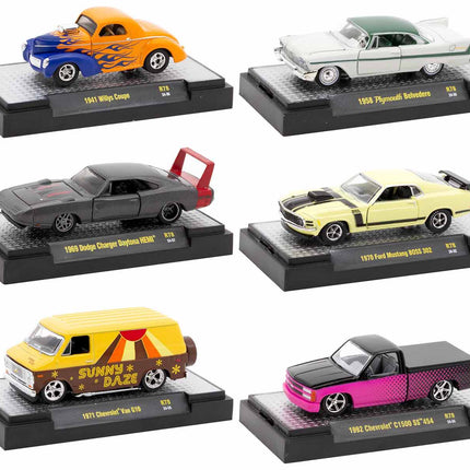 "Auto Meets" Set of 6 Cars IN DISPLAY CASES Release 78 Limited Edition 1/64 Diecast Model Cars by M2 Machines