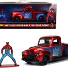 1941 Ford Pickup Truck Candy Red and Blue and Proto-Suit Spider-Man Diecast Figurine 