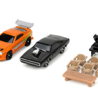 Toretto House Diorama with Dodge Charger Black and Toyota Supra Orange with Graphics 