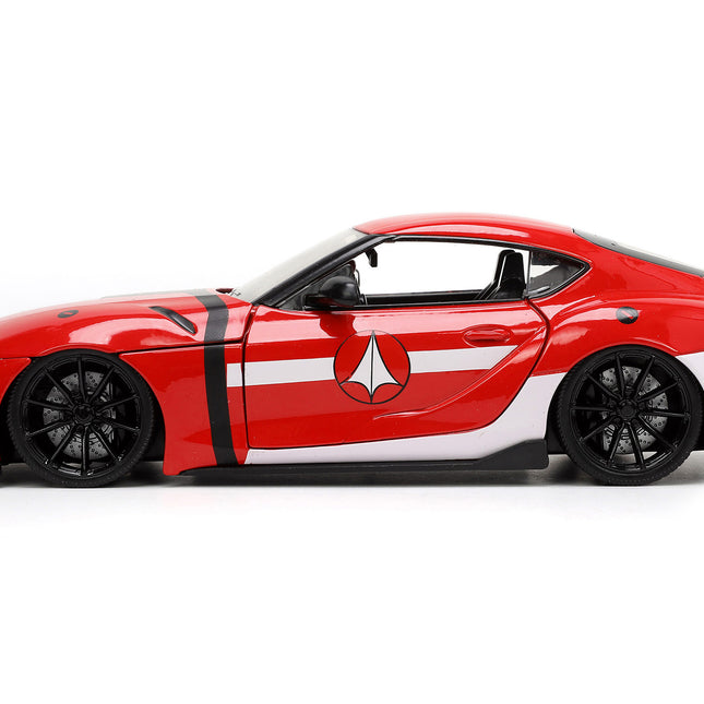 2020 Toyota Supra Red with Graphics and Miriya Sterling Diecast Figurine "Robotech" "Hollywood Rides" Series 1/24 Diecast Model Car by Jada