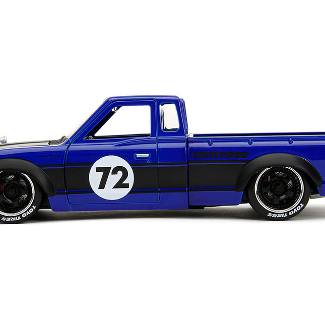 1972 Datsun 620 Pickup Truck #72 Blue Metallic with Black Stripes and Hood "Toyo Tires" with Extra Wheels "Just Trucks" Series 1/24 Diecast Model Car by Jada