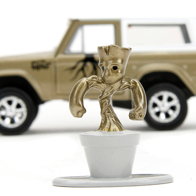 1973 Ford Bronco Gold Metallic with White Top and Groot Diecast Figure "Guardians of the Galaxy" "Marvel" Series 1/32 Diecast Model Car by Jada