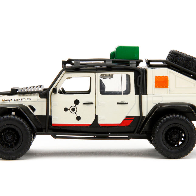 Jeep Gladiator Pickup Truck with Equipment Shell Beige with Graphics "Biosyn Genetics" "Jurassic World Dominion" (2022) Movie "Hollywood Rides" Series 1/32 Diecast Model Car by Jada