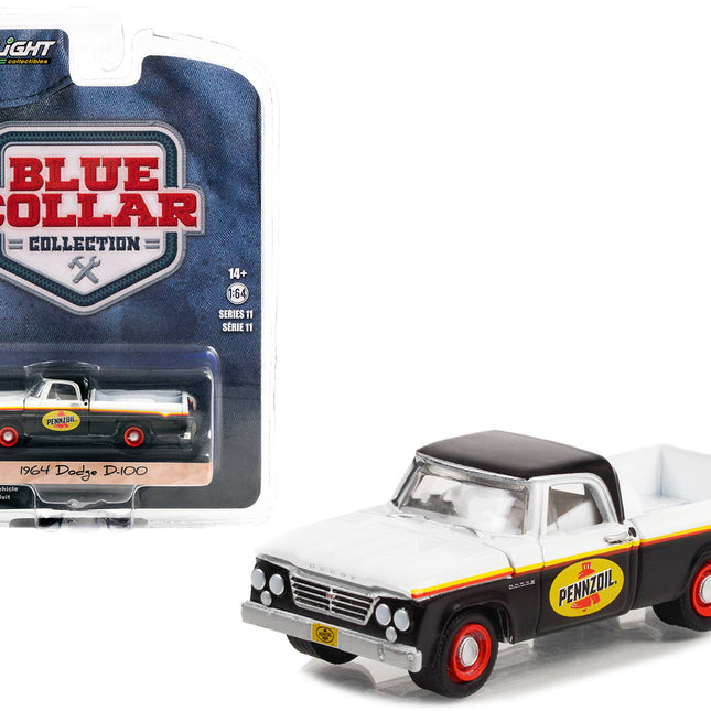 1964 Dodge D-100 Pickup Truck White and Black with Stripes "Pennzoil" "Blue Collar Collection" Series 11 1/64 Diecast Model Car by Greenlight