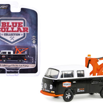 1973 Volkswagen Double Cab Tow Truck Black and White "Texaco 24 Hour Road Service" "Blue Collar Collection" Series 13 1/64 Diecast Model Car by Greenlight