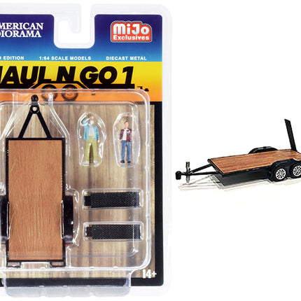 "Haul N Go 1" Trailer and 2 Figurines Diecast Set of 3 pieces for 1/64 Scale Models by American Diorama