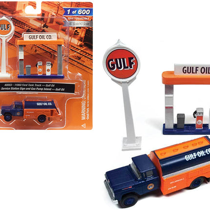 1960 Ford Tank Truck with Service Gas Station "Gulf Oil" 1/87 (HO) Scale Model by Classic Metal Works