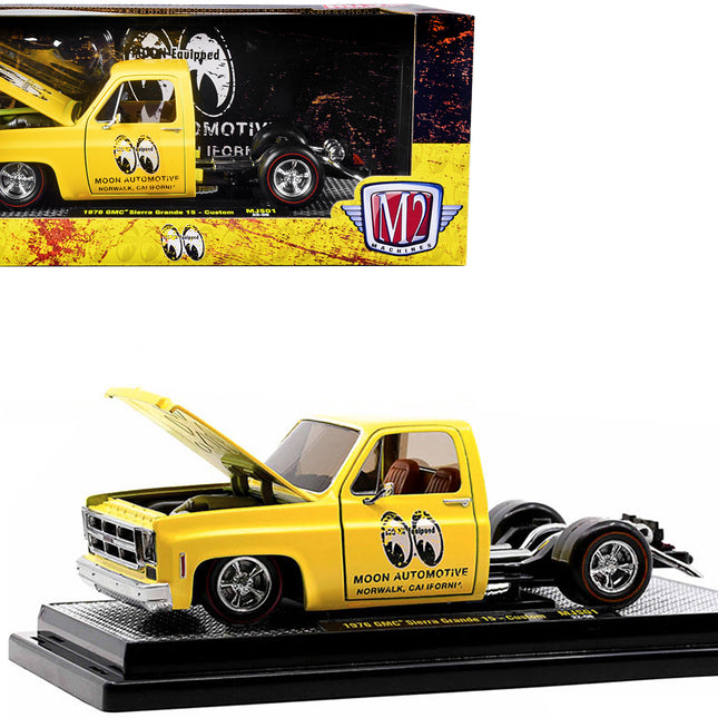 1976 GMC Sierra Grande 15 Custom Pickup Truck Yellow "Mooneyes - Moon Automotive" (Faded) Limited Edition to 3000 pieces Worldwide 1/24 Diecast Model Car by M2 Machines