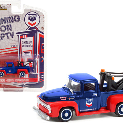 1954 Ford F-100 Tow Truck with Drop-in Tow Hook "Standard Oil" Blue and Matt Red "Running on Empty" Series 13 1/64 Diecast Model Car by Greenlight