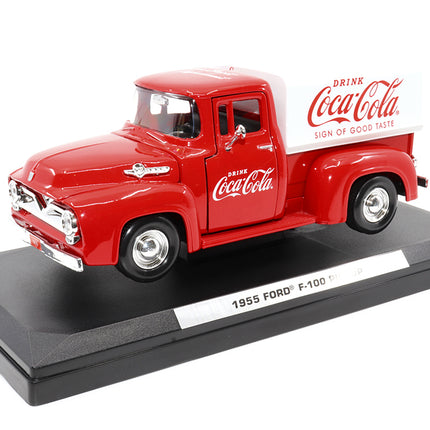 1955 Ford F-100 Pickup Truck Red with White Canopy "Drink Coca-Cola" 1/24 Diecast Model Car by Motor City Classics