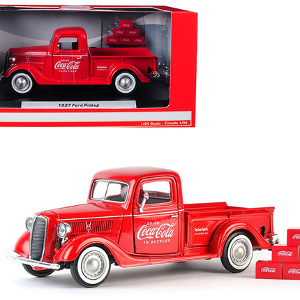 1937 Ford Pickup Truck "Coca-Cola" Red with 6 Bottle Carton Accessories 1/24 Diecast Model Car by Motorcity Classics