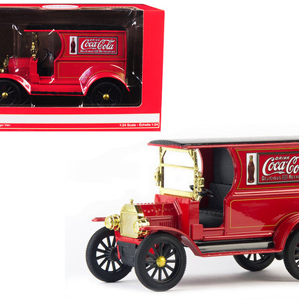 1917 Ford Model T Cargo Van "Coca-Cola" Red with Black Top 1/24 Diecast Model Car by Motorcity Classics