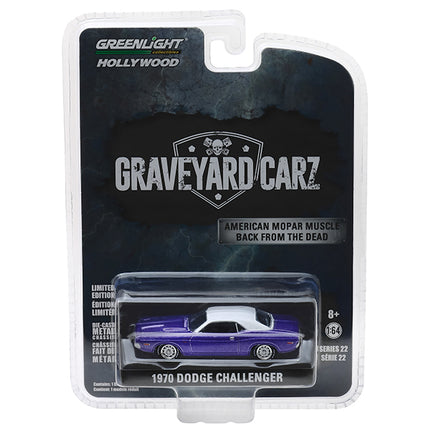 1970 Dodge Challenger Purple with White Top "Graveyard Carz" (2012) TV Series (Season 5: "Chally vs. Chally") "Hollywood" Series 22 1/64 Diecast Model Car by Greenlight