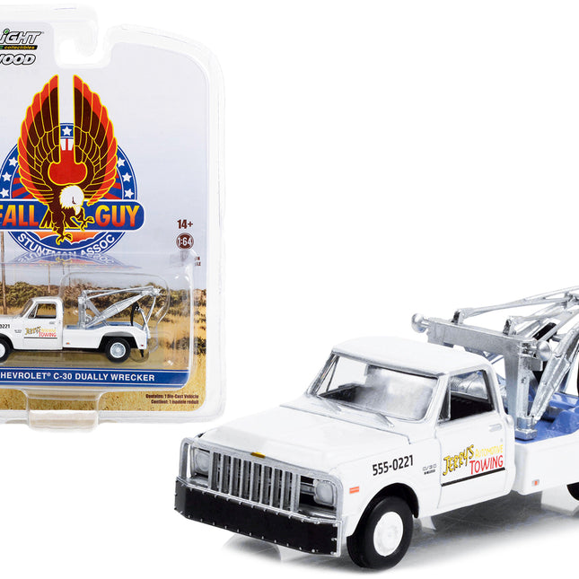 1969 Chevrolet C-30 Dually Wrecker Tow Truck White "JerryÃ¢â‚¬â„¢s Towing" "Fall Guy Stuntman Association" Hollywood Special Edition 1/64 Diecast Model Car by Greenlight